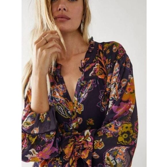 Free People Ladies Ibiza Nights Mini Dress in Purple/ Plum Combo, Size s - Picture 2 of 9